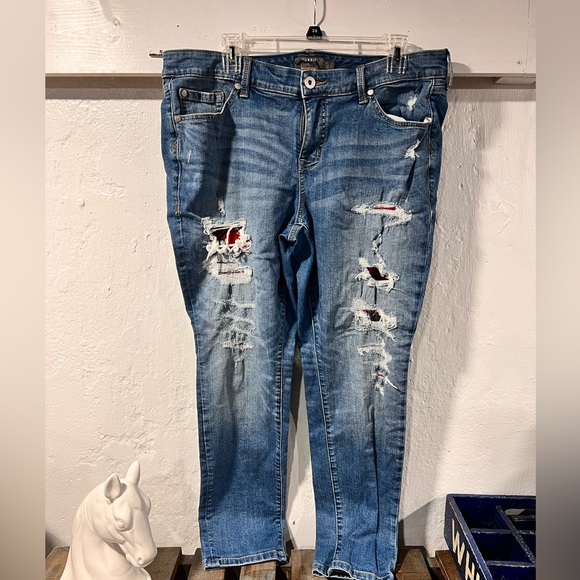 torrid Denim - Torrid jeans - distressed w/Buffalo plaid peekaboos